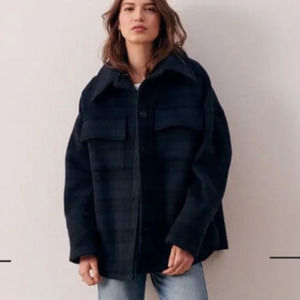 ba&sh Dark Blue Plaid Pea Coat